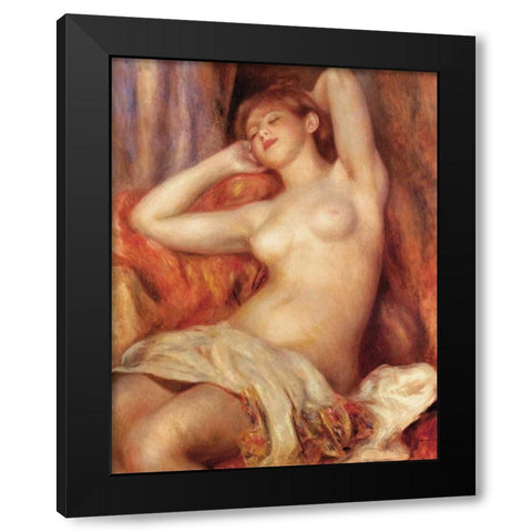 Sleeping Nude Black Modern Wood Framed Art Print with Double Matting by Renoir, Pierre-Auguste