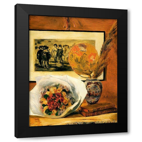 Still Life With Bouquet Black Modern Wood Framed Art Print with Double Matting by Renoir, Pierre-Auguste