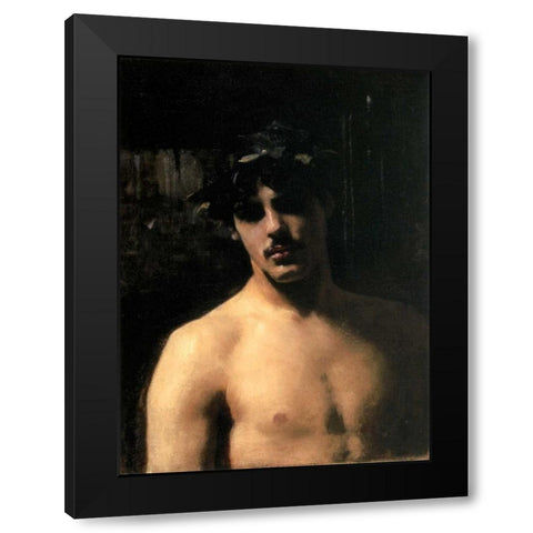 A Male Model with a Wreath of Laurel Black Modern Wood Framed Art Print by Sargent, John Singer