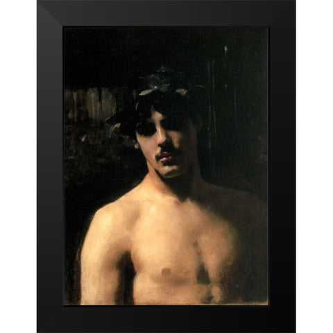 A Male Model with a Wreath of Laurel Black Modern Wood Framed Art Print by Sargent, John Singer