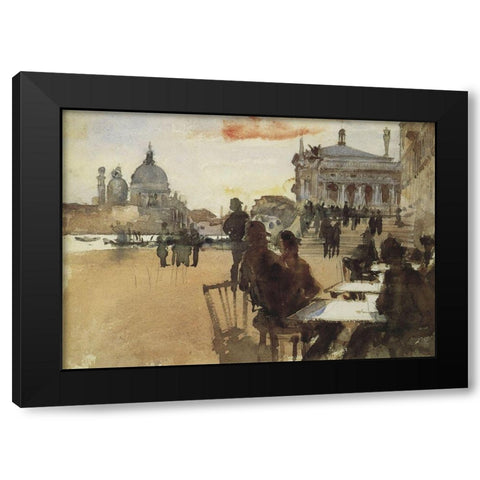 Cafe on the Riva degli Schiavoni Black Modern Wood Framed Art Print with Double Matting by Sargent, John Singer