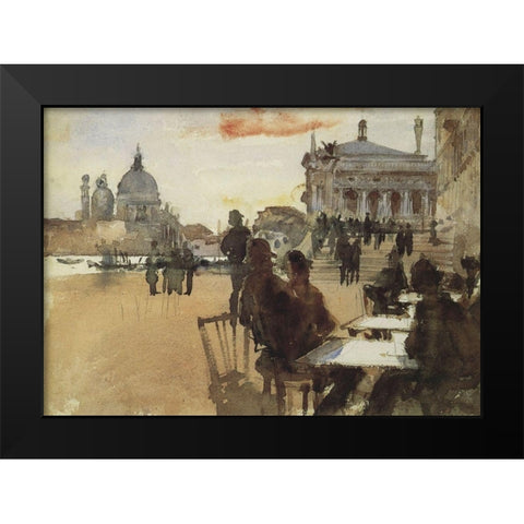 Cafe on the Riva degli Schiavoni Black Modern Wood Framed Art Print by Sargent, John Singer