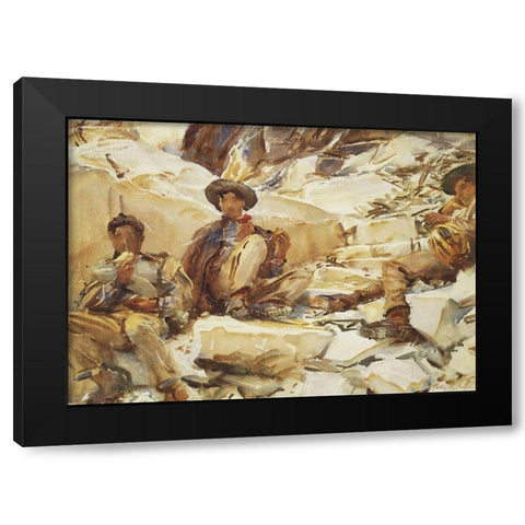 Carrara Workmen Black Modern Wood Framed Art Print with Double Matting by Sargent, John Singer