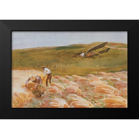 Crashed Aeroplane 1918 Black Modern Wood Framed Art Print by Sargent, John Singer