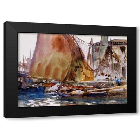 Drying Sails, 1902-04 Black Modern Wood Framed Art Print with Double Matting by Sargent, John Singer