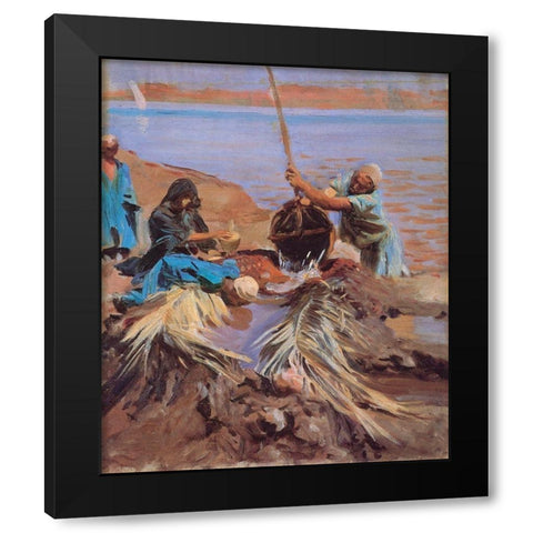 Egyptians Raising Water from Nile, 1890 Black Modern Wood Framed Art Print with Double Matting by Sargent, John Singer