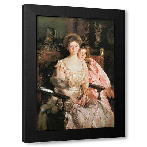 Mrs Fiske Warren and Daughter Rachel Black Modern Wood Framed Art Print with Double Matting by Sargent, John Singer