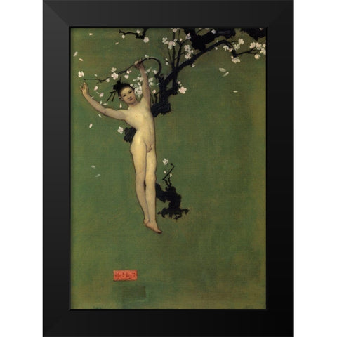 Nude Oriental Youth with Apple Blossom, 1878-79 Black Modern Wood Framed Art Print by Sargent, John Singer
