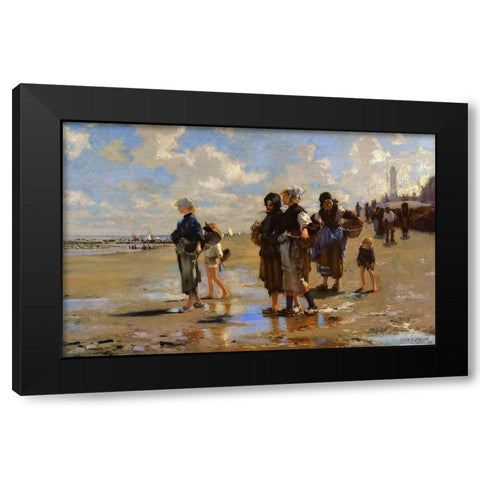 The Oyster Gatherers of Cancale Black Modern Wood Framed Art Print by Sargent, John Singer