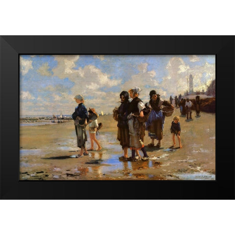 The Oyster Gatherers of Cancale Black Modern Wood Framed Art Print by Sargent, John Singer