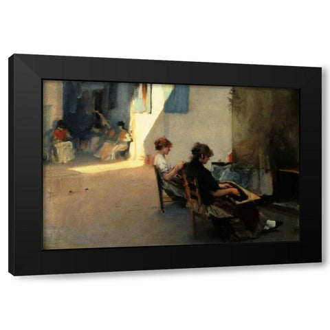 The Venetian Bead Stringers, c. 1880-82 Black Modern Wood Framed Art Print with Double Matting by Sargent, John Singer