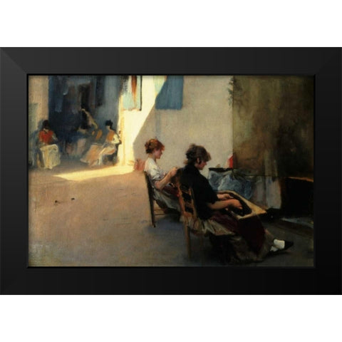 The Venetian Bead Stringers, c. 1880-82 Black Modern Wood Framed Art Print by Sargent, John Singer
