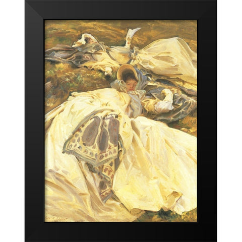 Two Girls in White Dresses Black Modern Wood Framed Art Print by Sargent, John Singer