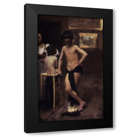 Two Nude Boys and a Woman in a Studio Interior, 1878-79 Black Modern Wood Framed Art Print with Double Matting by Sargent, John Singer