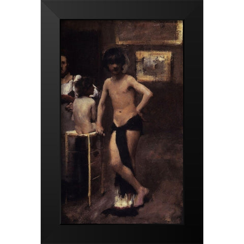 Two Nude Boys and a Woman in a Studio Interior, 1878-79 Black Modern Wood Framed Art Print by Sargent, John Singer
