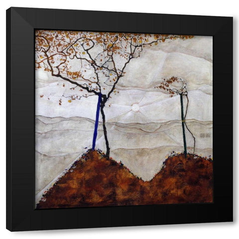 Autumn Sun I Black Modern Wood Framed Art Print with Double Matting by Schiele, Egon