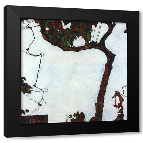 Autumn Tree With Fuchsias 1909 Black Modern Wood Framed Art Print by Schiele, Egon