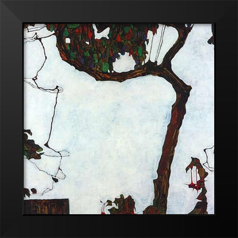 Autumn Tree With Fuchsias 1909 Black Modern Wood Framed Art Print by Schiele, Egon