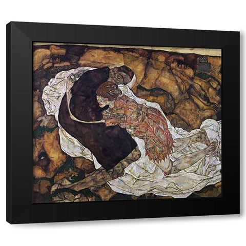 Death And Maiden Black Modern Wood Framed Art Print by Schiele, Egon