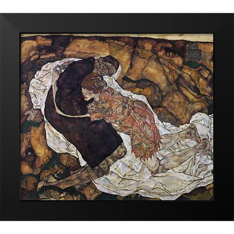 Death And Maiden Black Modern Wood Framed Art Print by Schiele, Egon