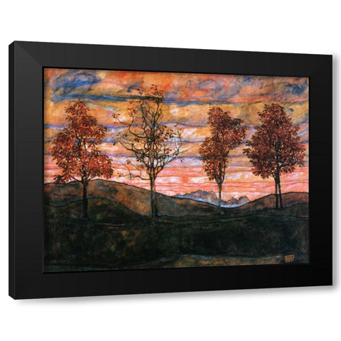 Four Trees 1917 Black Modern Wood Framed Art Print with Double Matting by Schiele, Egon