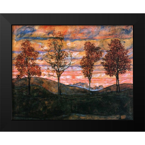 Four Trees 1917 Black Modern Wood Framed Art Print by Schiele, Egon