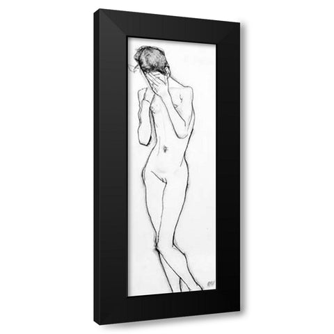 Girl Standing Black Modern Wood Framed Art Print with Double Matting by Schiele, Egon