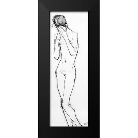 Girl Standing Black Modern Wood Framed Art Print by Schiele, Egon