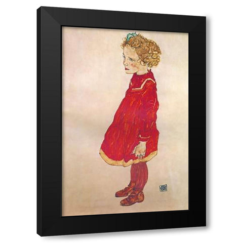 Little Girl With Blond Hair In Red Dress Black Modern Wood Framed Art Print with Double Matting by Schiele, Egon