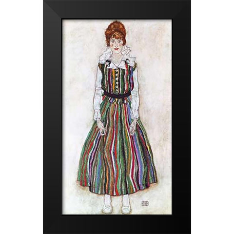 Portrait Of The Artists Wife Standing Black Modern Wood Framed Art Print by Schiele, Egon