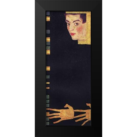Self Portrait With Spread Fingers Black Modern Wood Framed Art Print by Schiele, Egon