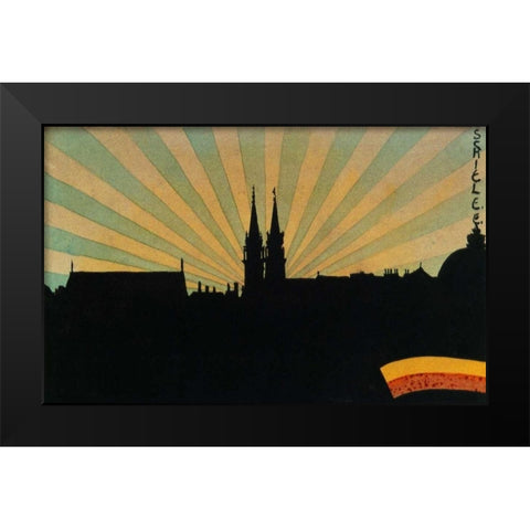 Silhouette Of Klosterneuburg 1906 Black Modern Wood Framed Art Print by Schiele, Egon