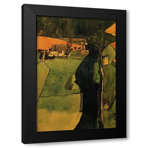 Town On The Blue River 1910 Black Modern Wood Framed Art Print with Double Matting by Schiele, Egon