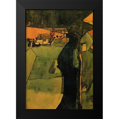 Town On The Blue River 1910 Black Modern Wood Framed Art Print by Schiele, Egon