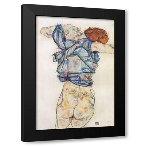 Woman Undressing Black Modern Wood Framed Art Print by Schiele, Egon