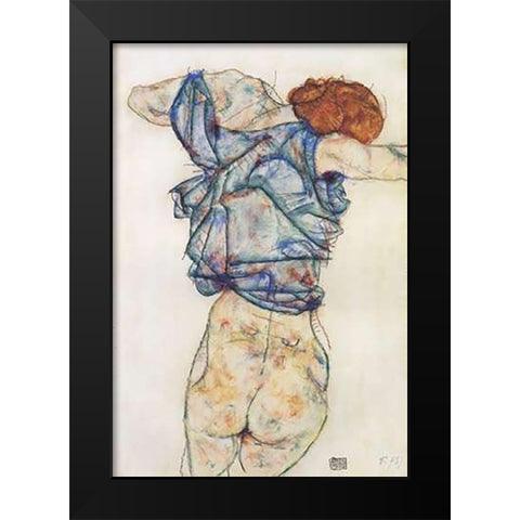 Woman Undressing Black Modern Wood Framed Art Print by Schiele, Egon