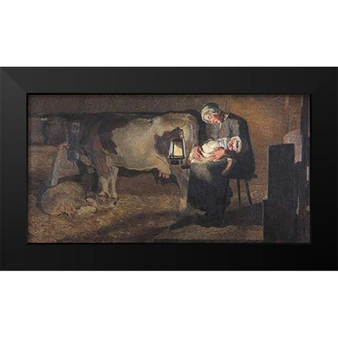 The Two Mothers Black Modern Wood Framed Art Print by Segantini, Giovanni