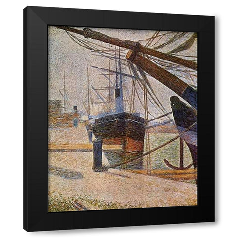 Dockside At Honfleur Black Modern Wood Framed Art Print by Seurat, Georges