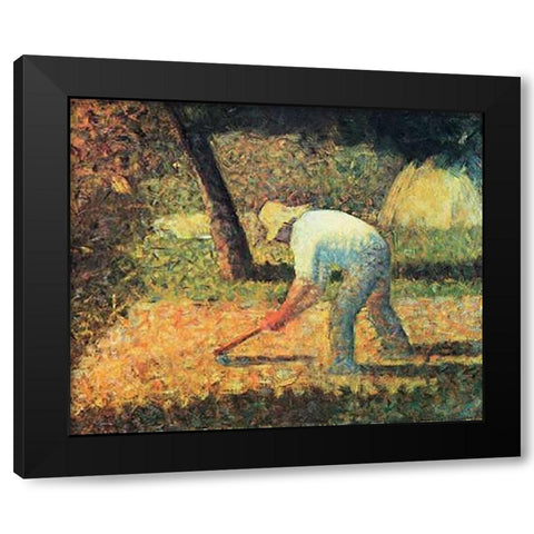 Farm Laborer With Hoe Black Modern Wood Framed Art Print with Double Matting by Seurat, Georges