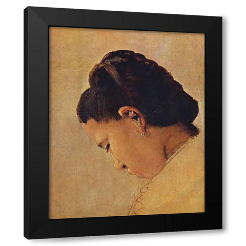 Head Of A Girl Black Modern Wood Framed Art Print with Double Matting by Seurat, Georges