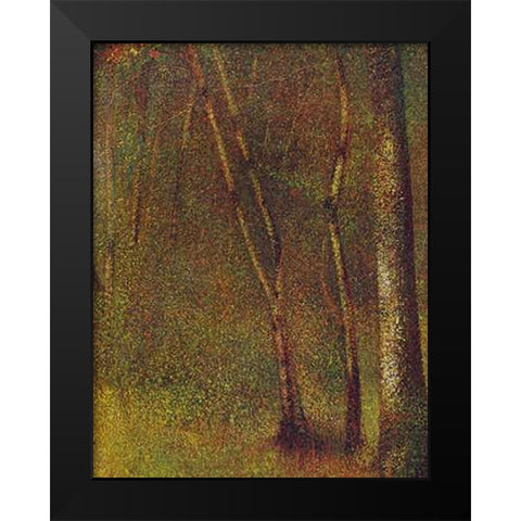 In The Woods At Pontaubert Black Modern Wood Framed Art Print by Seurat, Georges