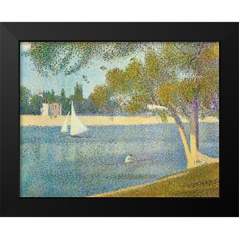 The Seine At La Grande Jatte In The Spring Black Modern Wood Framed Art Print by Seurat, Georges