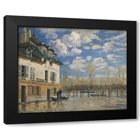 Boat In The Flood At Port Marly Black Modern Wood Framed Art Print with Double Matting by Sisley, Alfred