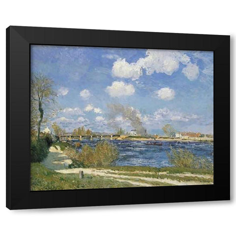 Bougival Black Modern Wood Framed Art Print with Double Matting by Sisley, Alfred
