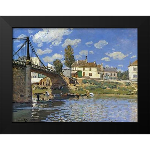 Bridge At Villeneuve La Garenne Black Modern Wood Framed Art Print by Sisley, Alfred
