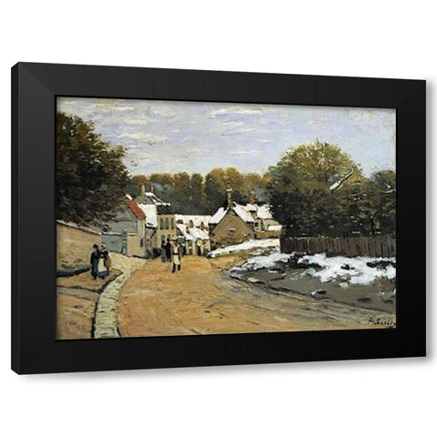 Early Snow At Louveciennes Black Modern Wood Framed Art Print with Double Matting by Sisley, Alfred