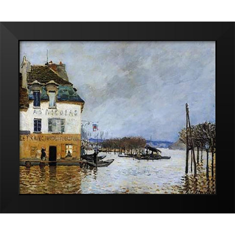 Flood At Port Marly Black Modern Wood Framed Art Print by Sisley, Alfred