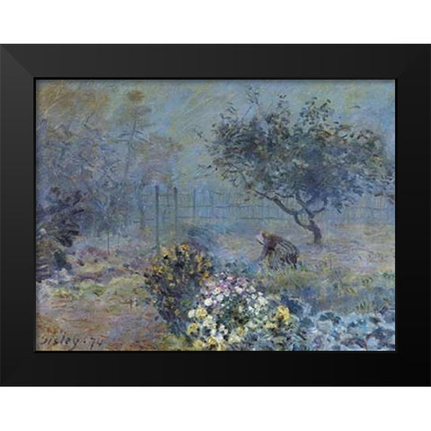 Foggy Morning Voisins Black Modern Wood Framed Art Print by Sisley, Alfred