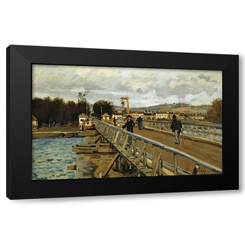 Footbridge At Argenteuil Black Modern Wood Framed Art Print by Sisley, Alfred