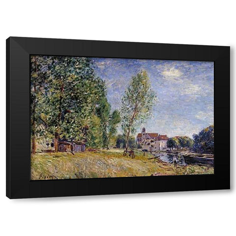 Matrats Boatyard Moret Sur Loing Black Modern Wood Framed Art Print by Sisley, Alfred